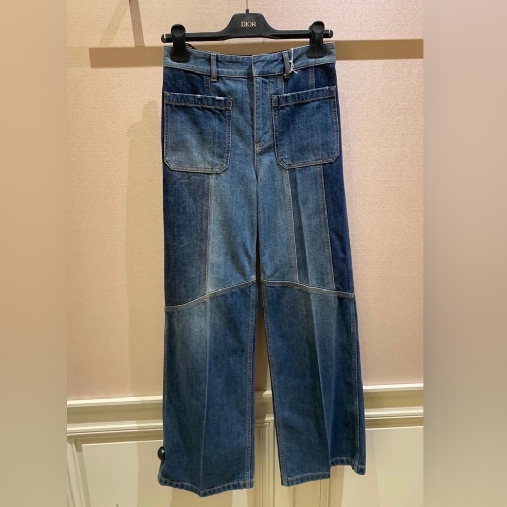 Christian Dior RUNWAY Patchwork Stitched Denim High Waisted Wide Leg